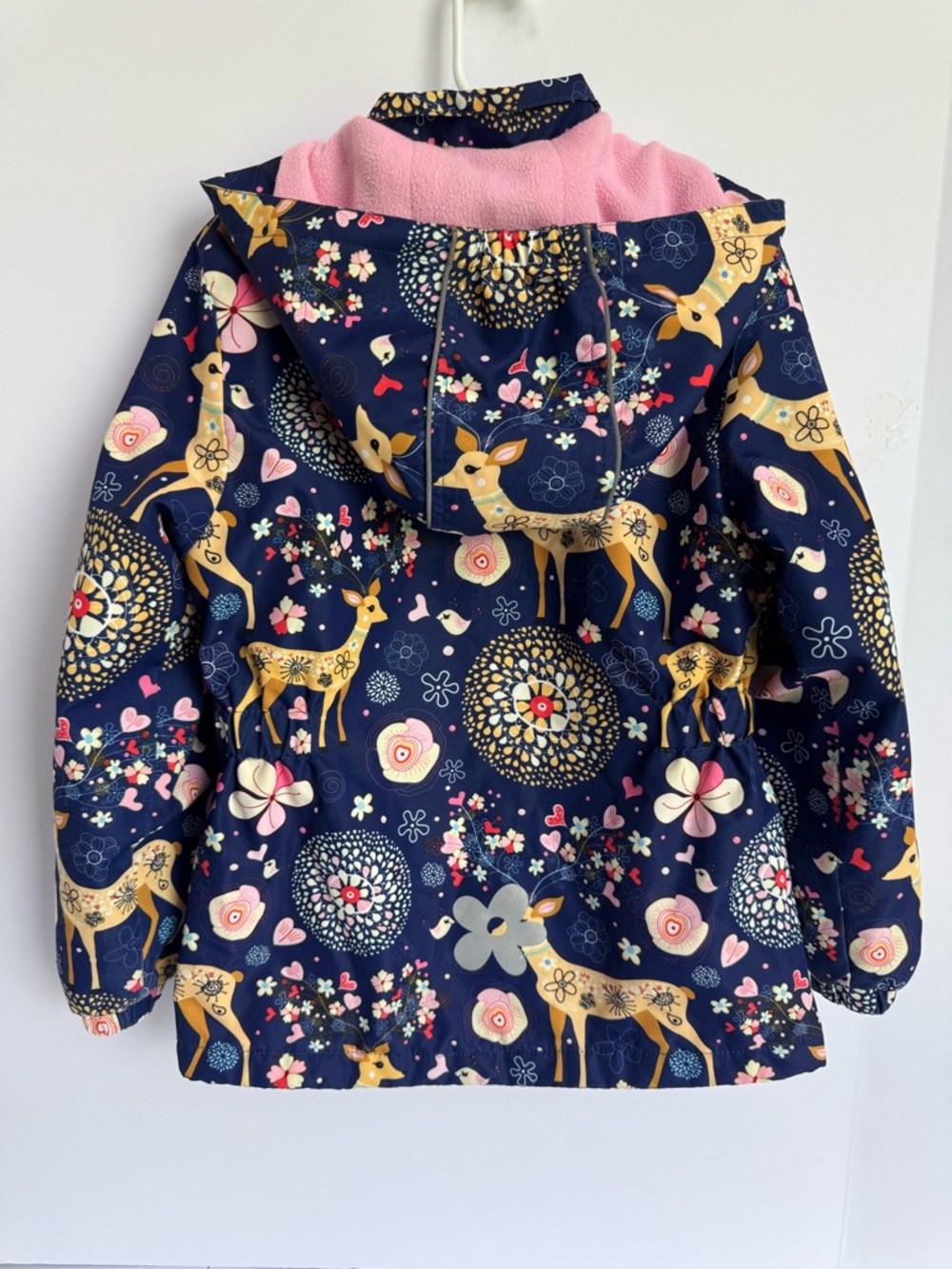 Girls Navy Deer Print Hooded Raincoat Sz 7-8 🦌🩷 - Picture 6 of 9